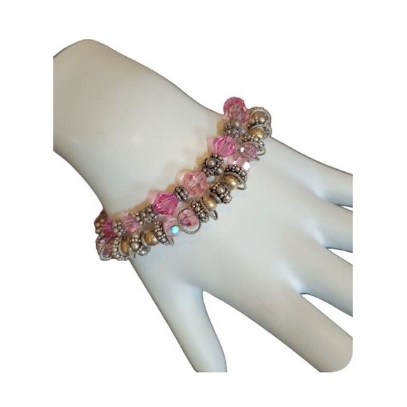 2 Australian Crystals Breast Cancer Sterling Ribbon Charm Bracelets 7.5" - Picture 2 of 6